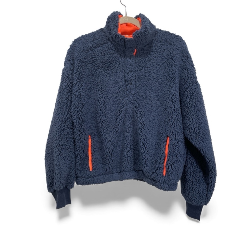 ABOUND Navy Sherpa Fleece Jacket with Orange Accents size S